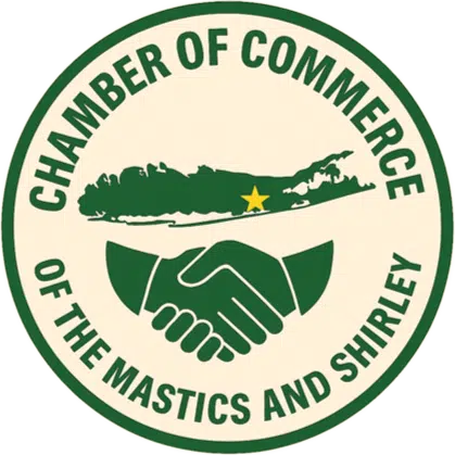 A logo with writing and a image with hand shaking and a island