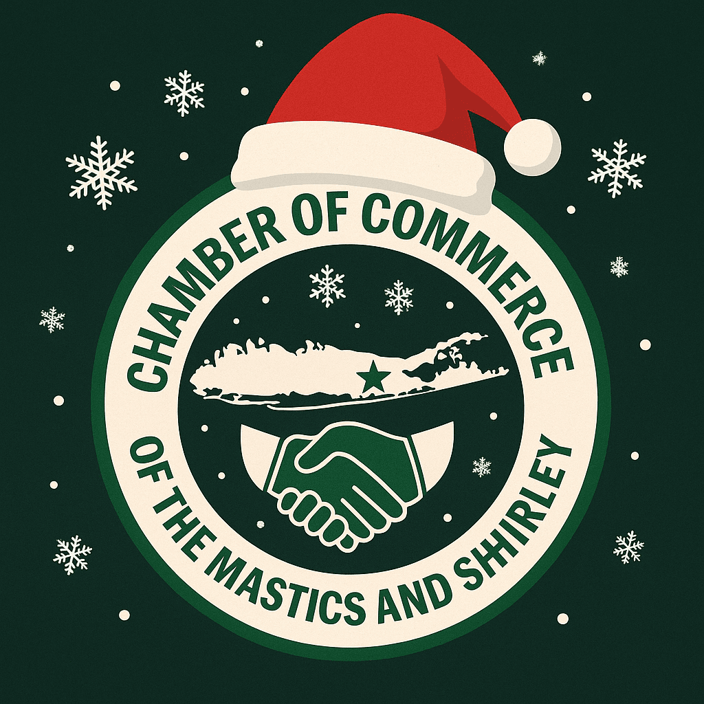 Chamber of Commerce Holiday Logo A logo with snowflakes and Santa's hat